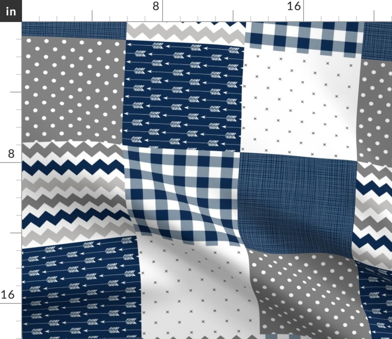 Blue Cheater Quilt Plaid Chevron Patchwork Arrows Dots Check Custom Printed Fabric by Spoonflower Various Fabrics by the Yard or Fat Quarter